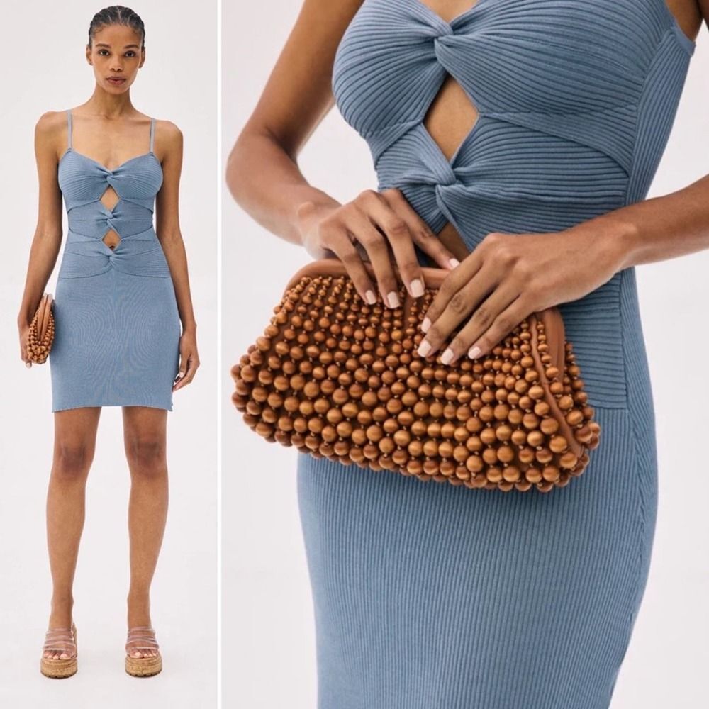 CULT GAIA Zenda Front-Knot Mini Dress Light Blue/Grey Steel, Size Small